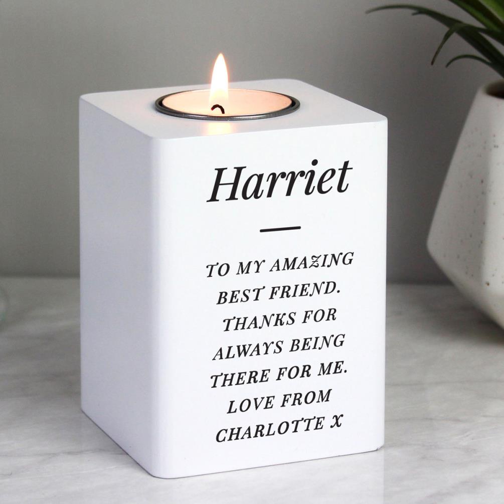 Personalised White Wooden Tea Light Holder Extra Image 2